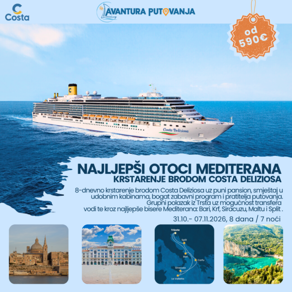 NAJLJEPŠI OTOCI MEDITERANA - KRSTARENJE BRODOM COSTA DELIZIOSA, 31.10.- 07.11.2026