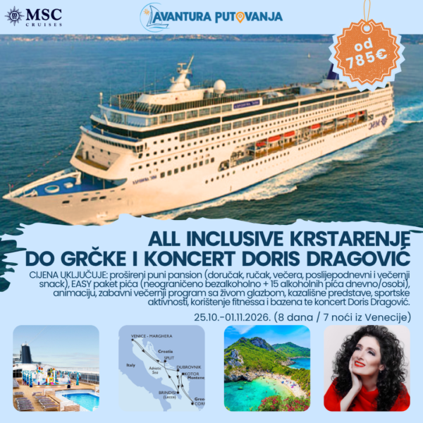 EKSKLUZIVNO ALL INCLUSIVE KRSTARENJE DO GRČKE I KONCERT DORIS DRAGOVIĆ, 25.10.-01.11.2026.