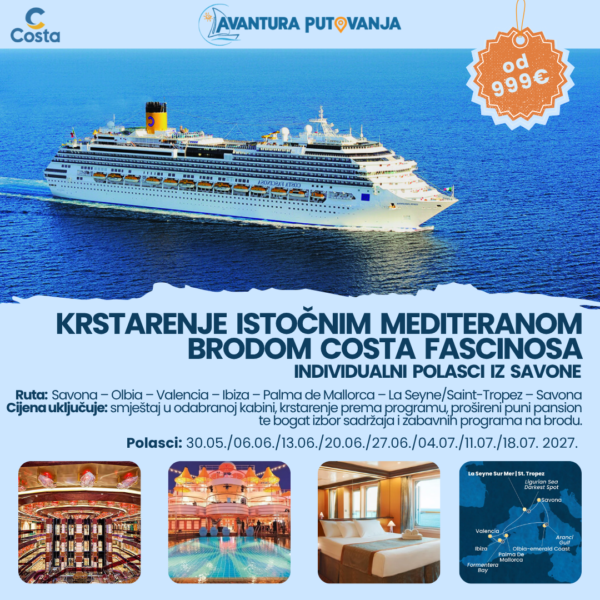 KRSTARENJE ISTOČNIM MEDITERANOM BRODOM COSTA FASCINOSA, više polazaka