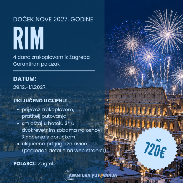 DOČEK NOVE 2027. GODINE: RIM, 29.12.2026. - 1.1.2027.